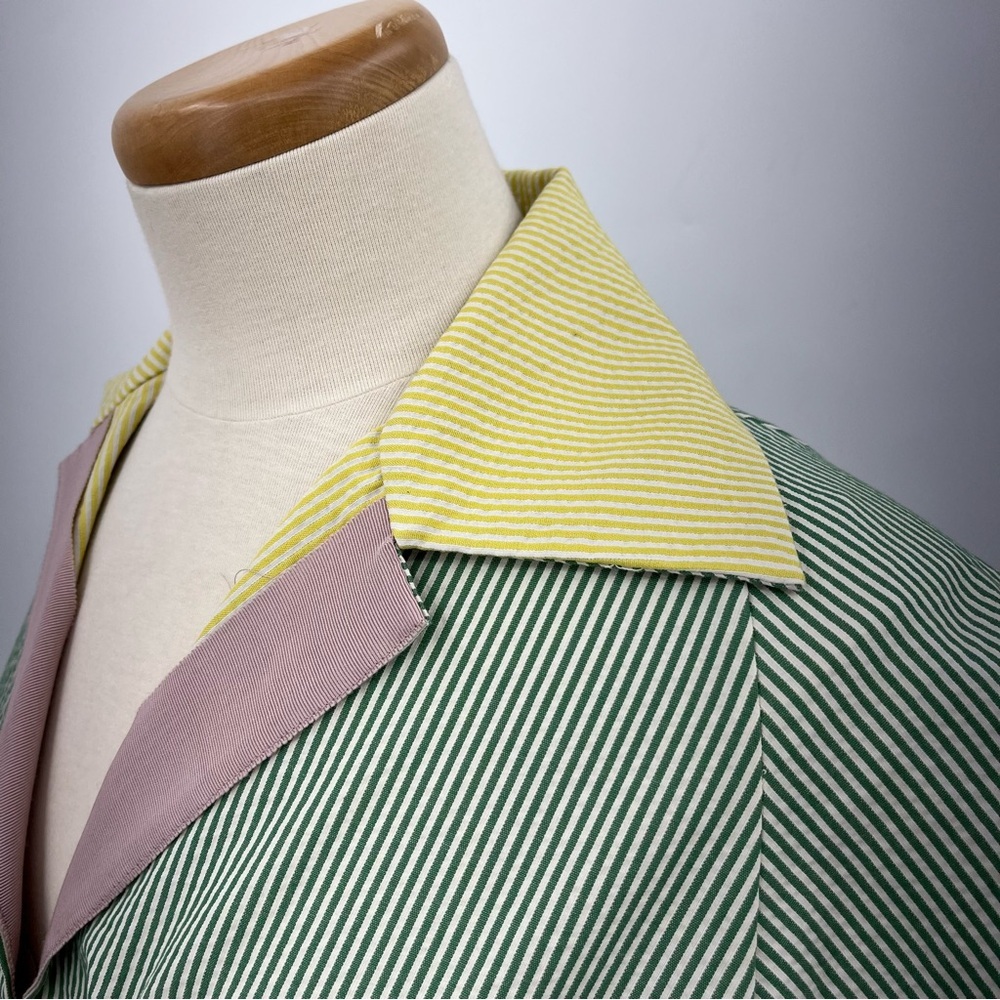 Shamask 0 US2/4 Designer seersucker green Dress 0436 Collar Pockets colorblock - Picture 5 of 11